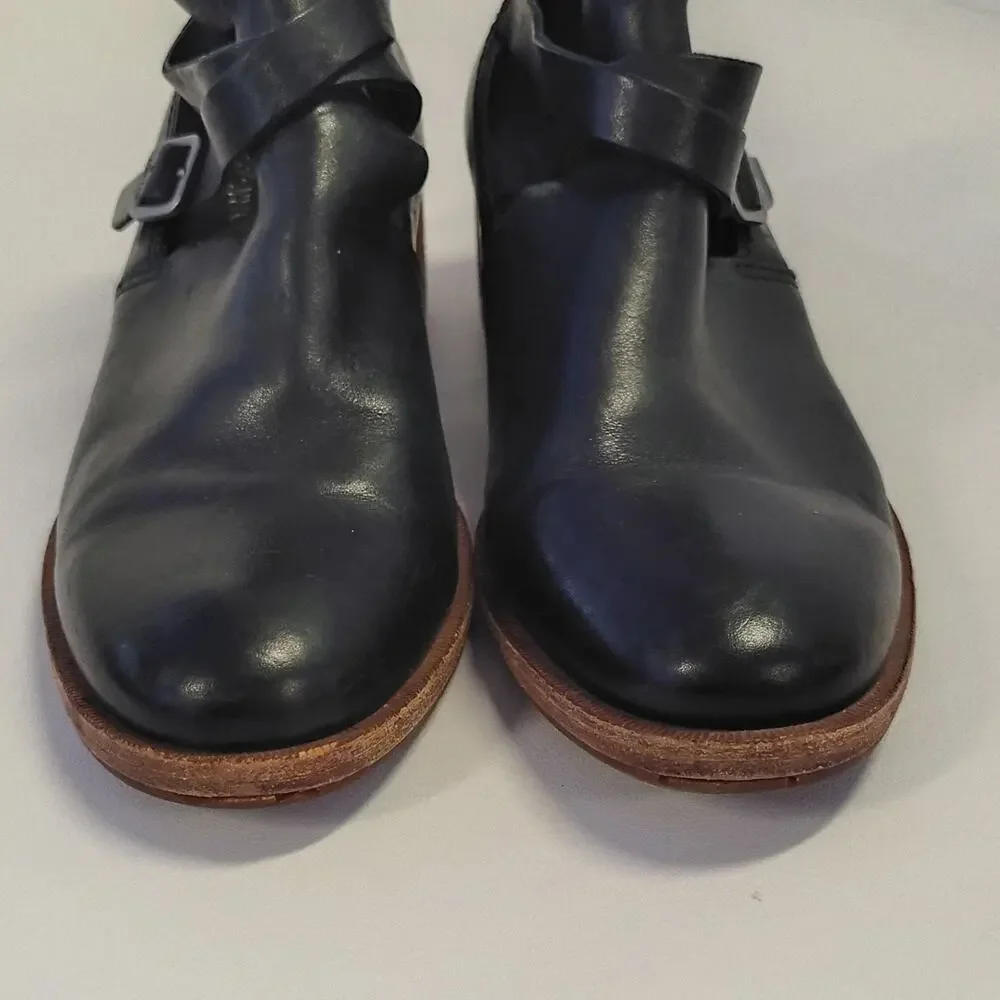 Kork-Ease Jardin SZ 8M K85803 Black Leather Ankle Boots Women's Cut Out Buckle